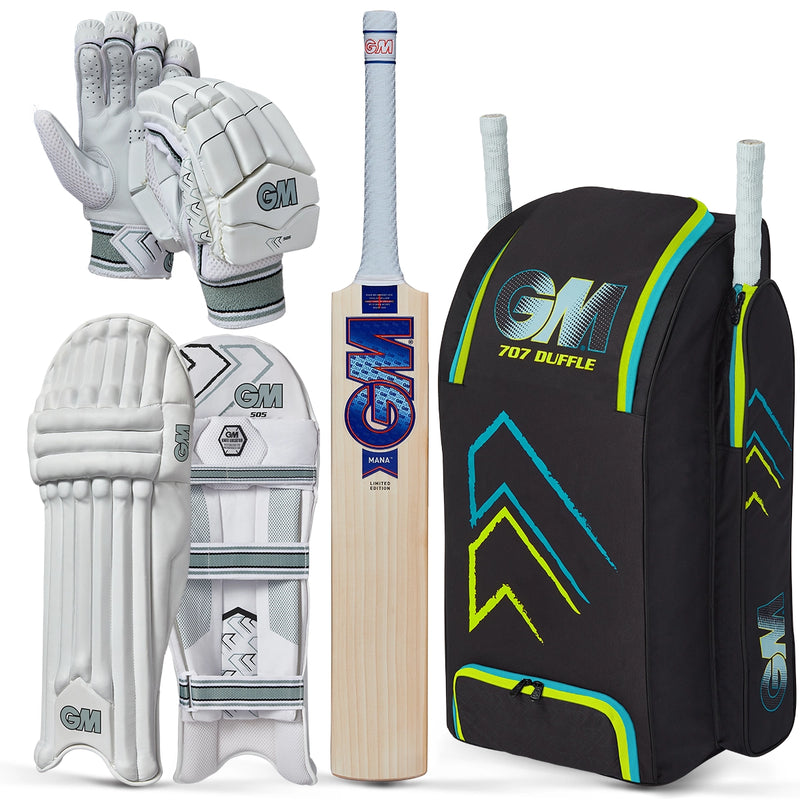 Gunn & Moore Mana DXM 707 Cricket Bat, Gloves, Pads & Bag Bundle