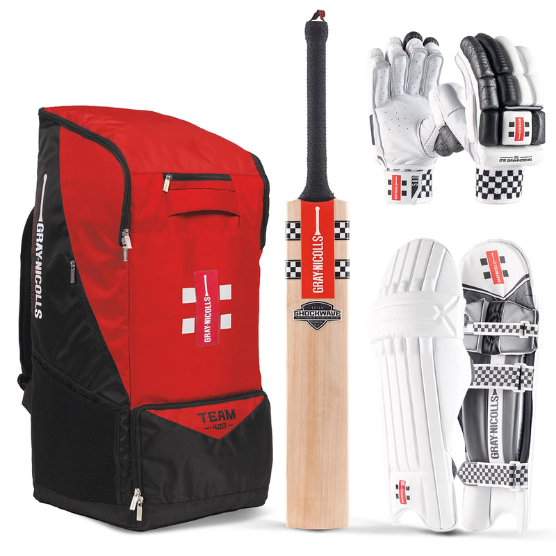 Gray-Nicolls ShockWave Gen 2.0 5 Star Cricket Bat, Gloves, Pads & Bag Bundle