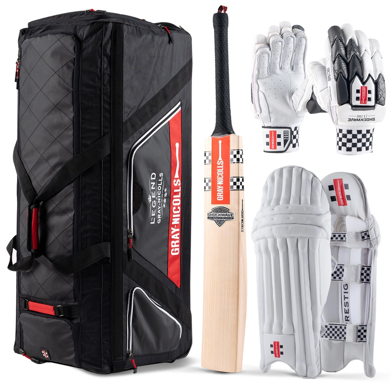 Gray-Nicolls ShockWave Gen 2.0 Pro Performance Cricket Bat, Gloves, Pads & Bag Bundle