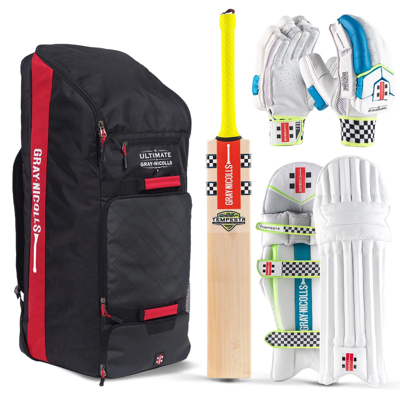 Gray-Nicolls Tempesta Gen 1.0 4 Star Cricket Bat, Gloves, Pads & Bag Bundle