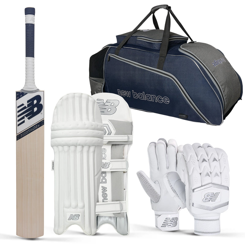 New Balance Heritage Plus Cricket Bat, Gloves, Pads & Bag Bundle