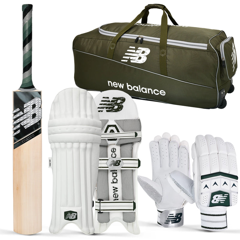 New Balance Burn Cricket Bat Gloves Pads Bag Bundle