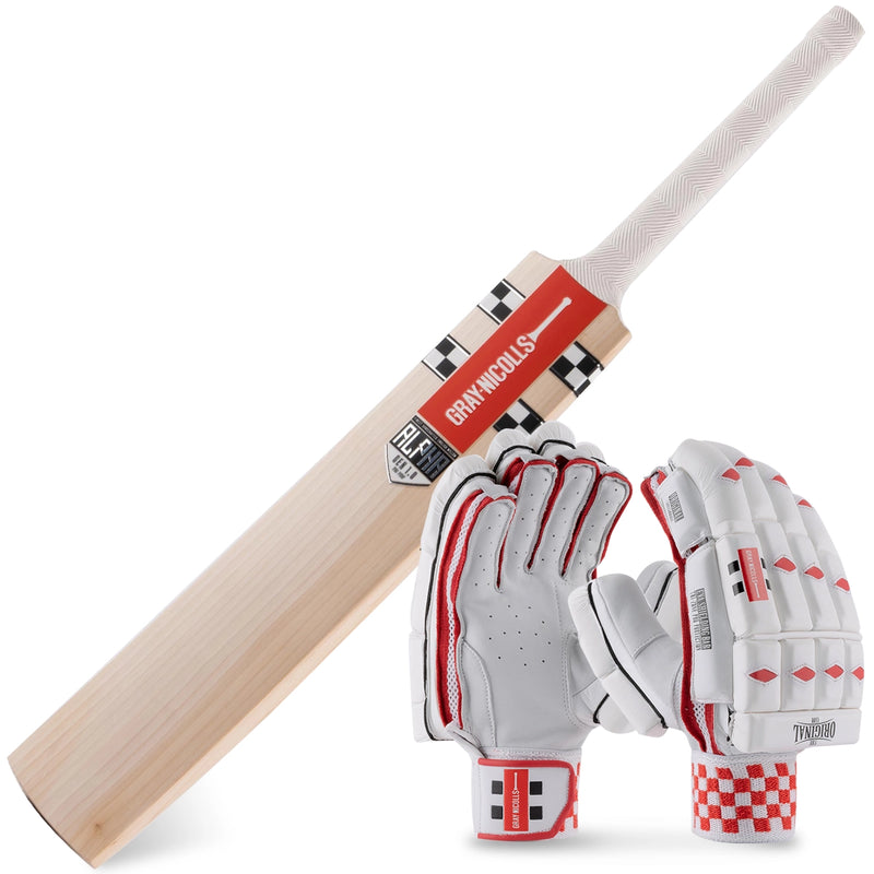 Gray-Nicolls Alpha Gen 1.0 Pro Performance Cricket Bat, Gloves Bundle