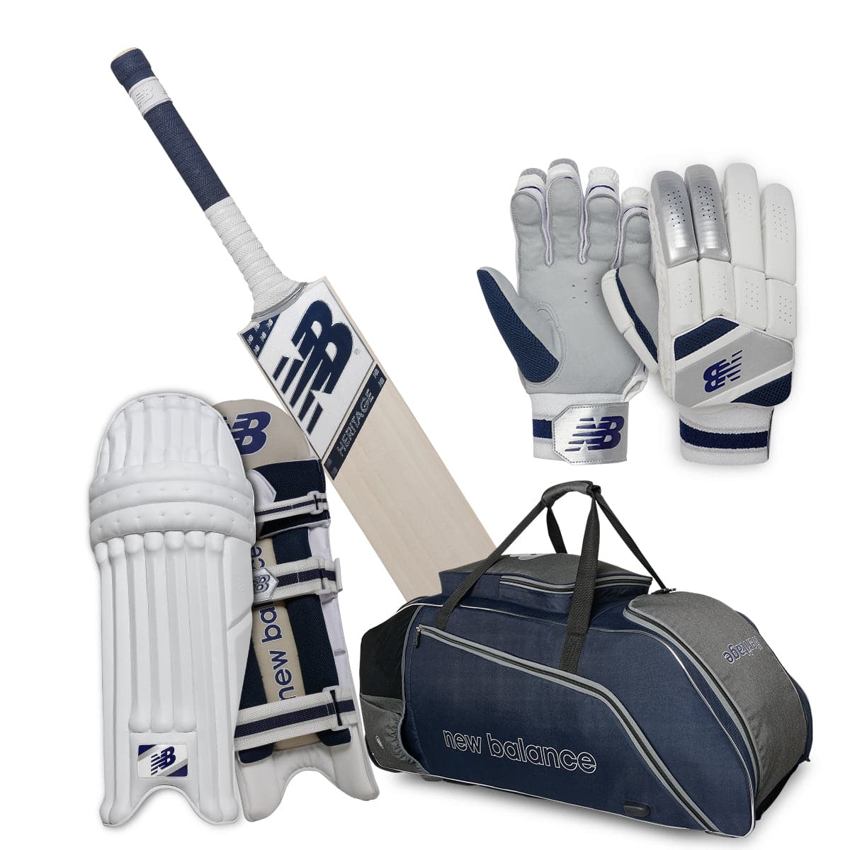 New Balance Heritage Cricket Bat Gloves Pads Bag Bundle